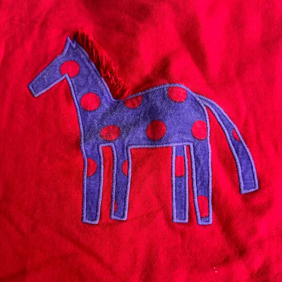 Kelly Kids Poncho Size Small 5/6 Red Purple Horse Design - Picture 2 of 3